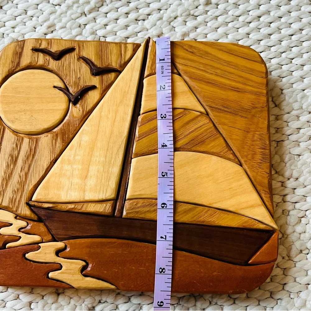 INTARSIA Wood Wall Art Nautical Boat Coastal Design from the Maldives RARE